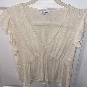 Express Ivory Ruffle Sleeve Blouse